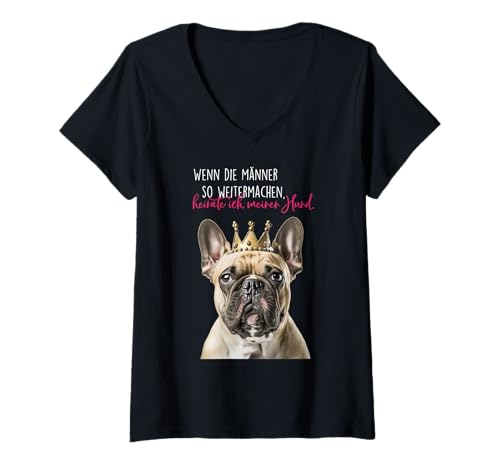 Damen Hundeliebhaber - Dating Lustiger Spruch Mops T-Shirt mit V-Ausschnitt von United Labels