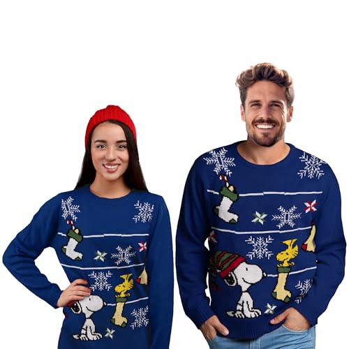 The Peanuts Winterpullover Unisex - Snoopy Winter Strick Pullover Sweatshirt Ugly Sweater für Herren & Damen Blau (as3, Alpha, l, Regular, Regular) von United Labels