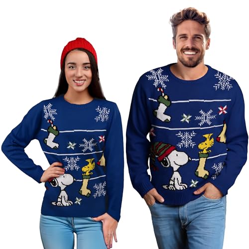 United Labels Snoopy Weihnachtspullover Unisex, Blau, XL, Winter Strickpullover, Pullover für Herren und Damen von United Labels