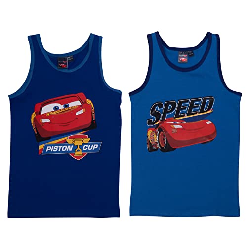 Disney Cars - Lightning McQueen Unterhemd für Jungen Kinder Tank Top Hemdchen Unterwäsche Blau (2er Pack) (as3, Numeric, Numeric_110, Numeric_116, Regular) von United Labels