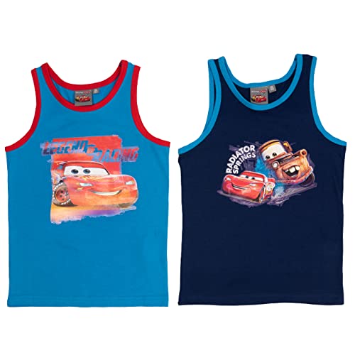 Disney Cars - Lightning McQueen Unterhemd für Jungen Kinder Tank Top Hemdchen Unterwäsche Blau (2er Pack) (as3, Numeric, Numeric_98, Numeric_104, Regular, 98-104) von United Labels