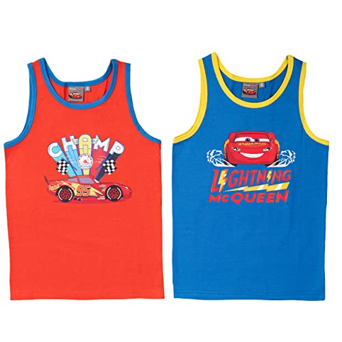 Disney Cars - Lightning McQueen Unterhemd für Jungen Kinder Tank Top Hemdchen Unterwäsche Rot/Blau(2er Pack) (as3, Numeric, Numeric_110, Numeric_116, Regular, 110-116) von United Labels