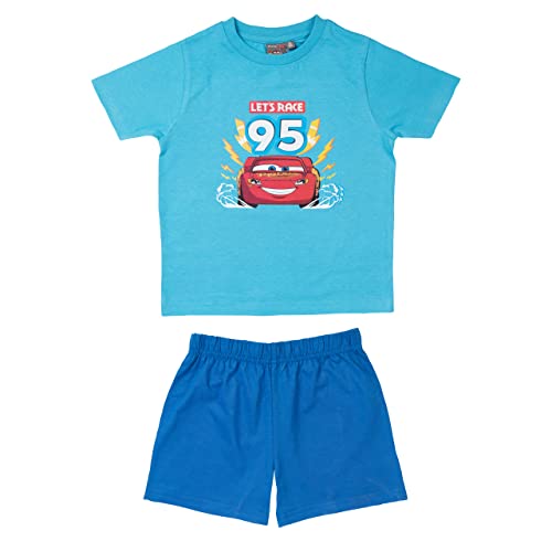 Disney Cars Schlafanzug für Jungen - Lightning McQueen Kinder Pyjama Set Kurzarm Oberteil mit Hose Blau (as3, Numeric, Numeric_110, Numeric_116, Regular, 110-116) von United Labels