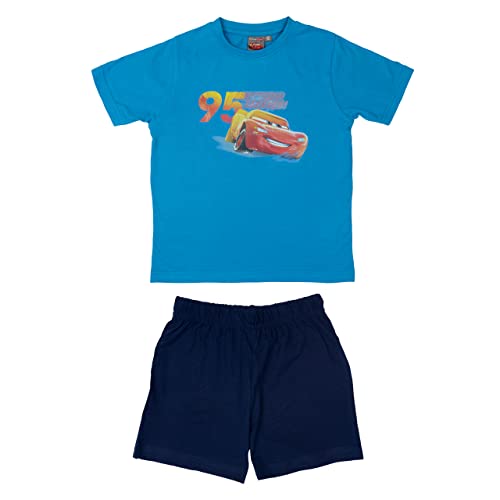 Disney Cars Schlafanzug für Jungen - Lightning McQueen Kinder Pyjama Set Kurzarm Oberteil mit Hose Blau (as3, Numeric, Numeric_98, Numeric_104, Regular, 98-104) von United Labels