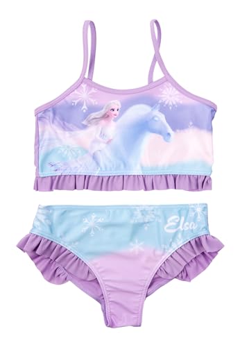 Disney Die Eiskönigin Bikini mit Rüschen für Mädchen - ELSA Frozen Kinder Zweiteiler Schwimmanzug Lila (DE/NL/SE/PL, Numerisch, 110, 116, Regular, Lila) von United Labels