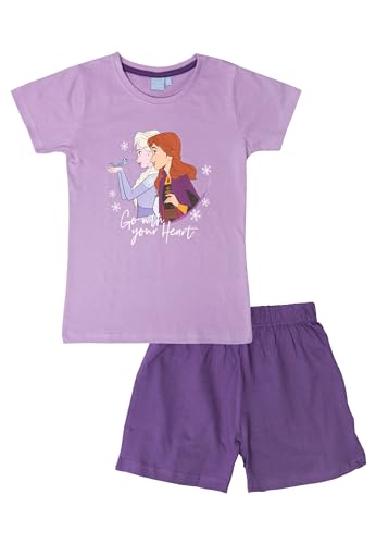 Disney Frozen - Die Eiskönigin Schlafanzug für Mädchen - Kinder Pyjama Set Kurzarm Oberteil mit Hose Lila (DE/NL/SE/PL, Numerisch, 122, 128, Regular, Lila) von United Labels