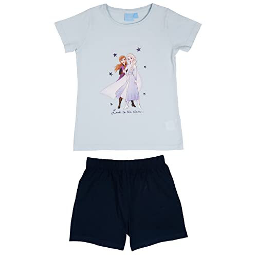 Disney Frozen - Die Eiskönigin Schlafanzug für Mädchen - Look to The Stars Kinder Pyjama Set Kurzarm Oberteil mit Hose Blau/Schwarz (as3, Numeric, Numeric_110, Numeric_116, Regular, 110-116) von United Labels