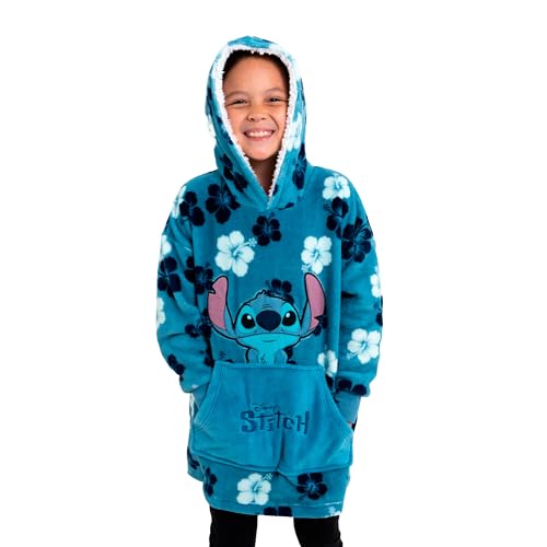 United Labels Disney Lilo & Stitch Oversize Hoodie Decke mit Ärmeln und Kapuze für Mädchen, Blau, Kuschelpullover Einheitsgröße, Flauschiger Deckenpullover von United Labels