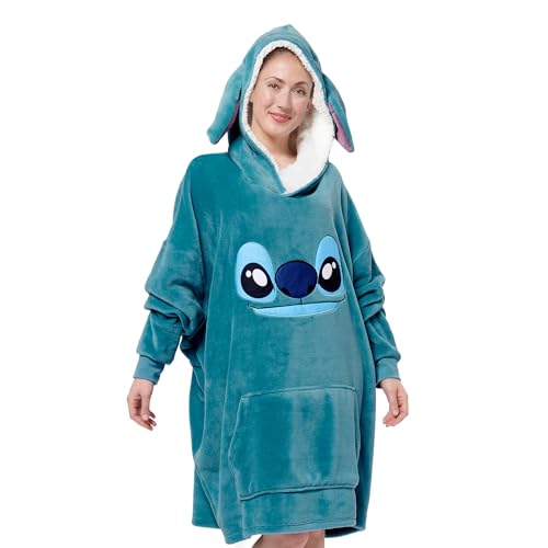 United Labels Disney Lilo & Stitch Oversize Hoodie Decke mit Ärmeln und Kapuze für Damen, Blau, Ohana, Kuschelpullover Einheitsgröße, Flauschiger Deckenpullover von United Labels