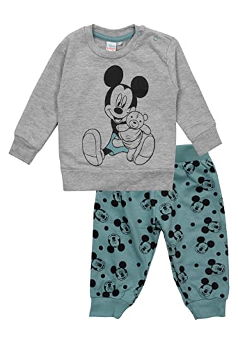 Disney Mickey Mouse Baby Set Unisex Oberteil Pullover mit Hose 2-Teiler Grau/Türkis (62-68) von United Labels