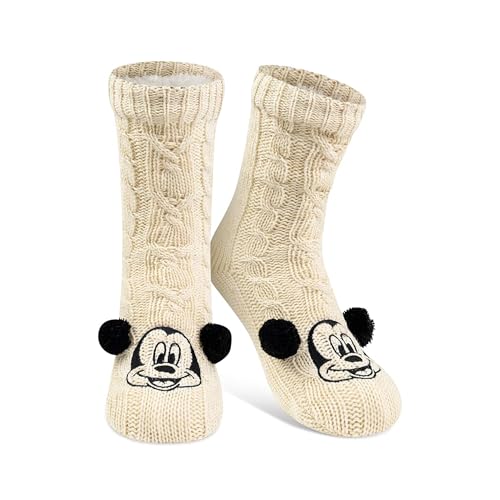 United Labels Disney Mickey Mouse Kuschelsocken für Damen, Weiß, OneSize 38-43, flauschige Stoppersocken mit Sherpa Futter, warme Socken, Hüttensocken von United Labels