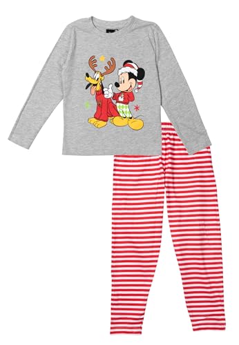 Disney Mickey Mouse Schlafanzug für Jungenn - Micky & Pluto Kinder Pyjama Set Langarm Oberteil mit Hose Grau/Rot (as3, Numeric, Numeric_110, Numeric_116, Regular) von United Labels