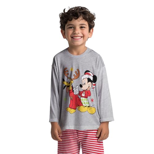 United Labels Disney Mickey Mouse Schlafanzug für Jungen, Micky und Pluto, Grau Rot, 110 116, Pyjama Set lang, Schlafanzug Weihnachten von United Labels