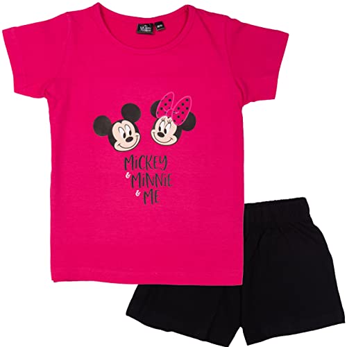 Disney Mickey & Minnie Mouse Schlafanzug für Mädchen - Kinder Pyjama Set Kurzarm Oberteil mit Hose Pink/Schwarz (as3, Numeric, Numeric_122, Numeric_128, Regular, 122-128) von United Labels