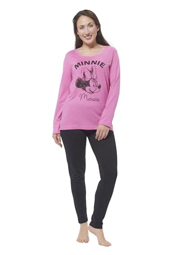 Disney Minnie Mouse Damen Pyjama Schlafanzug Set Langarm Oberteil mit Hose Pink/Schwarz Gr. S von United Labels