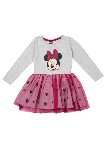 Disney Minnie Mouse Kleid für Mädchen - Kleidchen Mesh Rock Langarm Grau Pink (DE/NL/SE/PL, Numerisch, 86, 92, Regular, Grau Pink) von United Labels