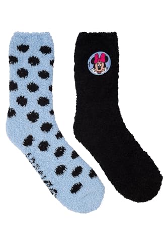 Disney Minnie Mouse Kuschelsocken für Damen - Flauschige Wintersocken warme Socken Blau/Schwarz (2er Pack) (DE/NL/SE/PL, Numerisch, 35, 38, Regular, Regular, Blau/Schwarz) von United Labels