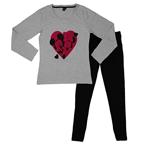 Disney Minnie Mouse Schlafanzug für Damen - Herzen Pyjama Set Langarm Oberteil mit Hose Grau/Schwarz (as3, Alpha, l, Regular, Regular) von United Labels