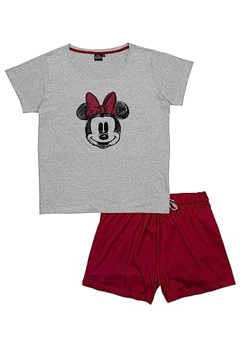 Disney Minnie Mouse Schlafanzug für Damen Pyjama Set Kurzarm Oberteil mit Hose Grau/Rot (as3, Alpha, x_l, Regular, Regular) von United Labels