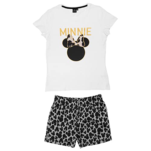 Disney Minnie Mouse Schlafanzug für Damen Pyjama Set Kurzarm Oberteil mit Hose Weiß/Grau (as3, Alpha, xx_l, Regular, Regular, XXL) von United Labels