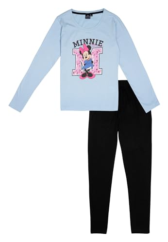 Disney Minnie Mouse Schlafanzug für Damen - Pyjama Set Langarm Oberteil mit Hose Blau/Schwarz (DE/NL/SE/PL, Alphanumerisch, L, Regular, Regular, Blau/Schwarz) von United Labels