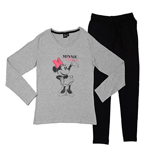 Disney Minnie Mouse Schlafanzug für Damen Pyjama Set Langarm Oberteil mit Hose Grau/Schwarz (as3, Alpha, m, Regular, Regular) von United Labels