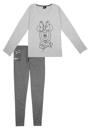 Disney Minnie Mouse Schlafanzug für Damen - Pyjama Set Langarm Oberteil mit Hose Grau (DE/NL/SE/PL, Alphanumerisch, M, Regular, Regular, Grau) von United Labels