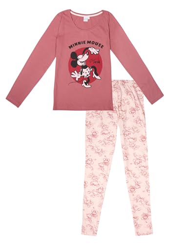 Disney Minnie Mouse Schlafanzug für Damen - Pyjama Set Langarm Oberteil mit Hose Pink/Rosa (DE/NL/SE/PL, Alphanumerisch, L, Regular, Regular, Pink/Rosa) von United Labels