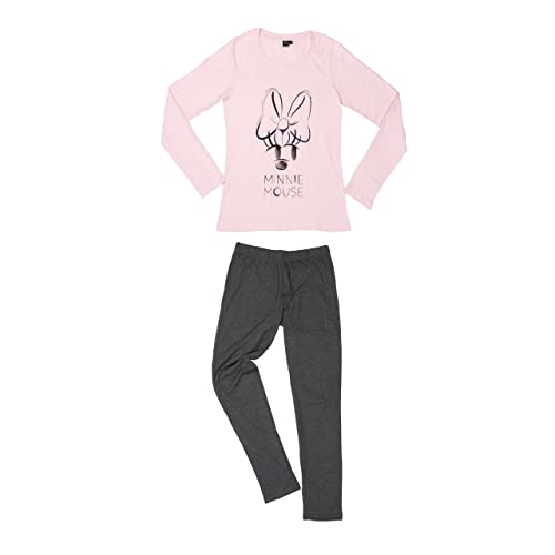 Disney Minnie Mouse Schlafanzug für Damen Pyjama Set Langarm Oberteil mit Hose Rosa/Grau (M) von United Labels