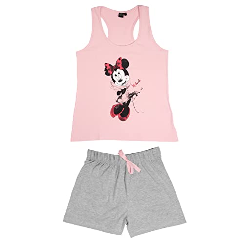 Disney Minnie Mouse Schlafanzug für Damen Pyjama Set ohne Ärmel Oberteil mit Hose Rosa/Grau (as3, Alpha, x_l, Regular, Regular, XL) von United Labels