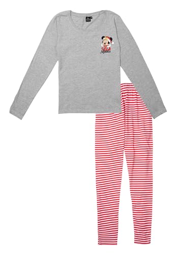 Disney Minnie Mouse Schlafanzug für Damen - X-Mas Minnie - Pyjama Set Langarm Oberteil mit Hose Grau/Rot (as3, Alpha, l, Regular, Regular) von United Labels