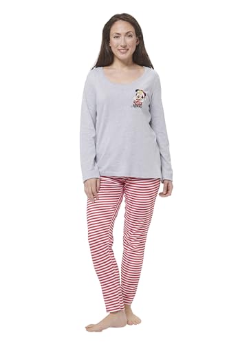 United Labels Disney Minnie Mouse Schlafanzug für Damen, Grau Rot, L, Pyjama Set lang, Schlafanzug Weihnachten von United Labels