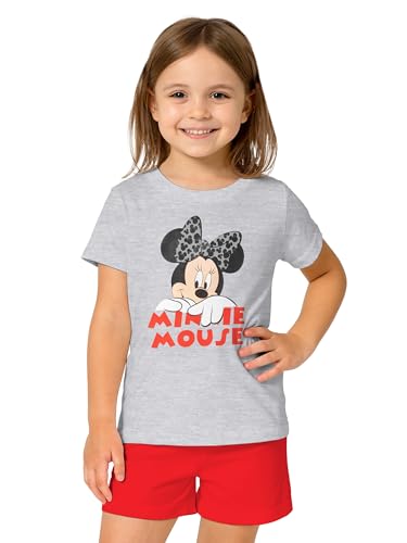 Disney Minnie Mouse Schlafanzug für Mädchen Kinder Pyjama Set Kurzarm Oberteil mit Hose Grau/Rot (as3, Numeric, Numeric_98, Numeric_104, Regular, 98-104) von United Labels