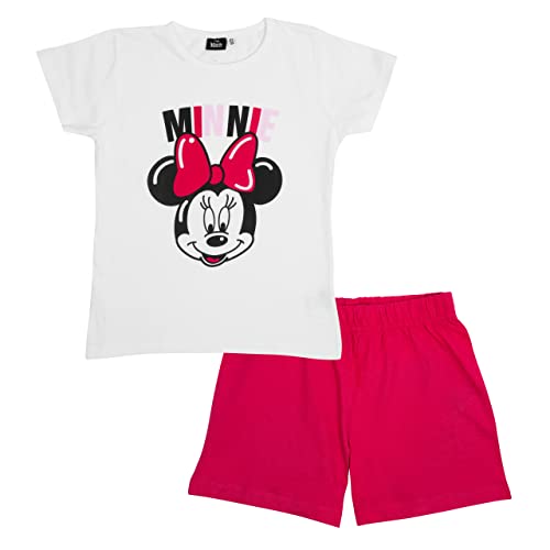 Disney Minnie Mouse Schlafanzug für Mädchen Kinder Pyjama Set Kurzarm Oberteil mit Hose Weiß/Pink (as3, Numeric, Numeric_110, Numeric_116, Regular) von United Labels