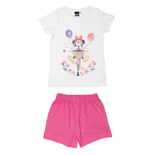 Disney Minnie Mouse Schlafanzug für Mädchen Kinder Pyjama Set Kurzarm Oberteil mit Hose Weiß/Pink (as3, Numeric, Numeric_122, Numeric_128, Regular, 122-128) von United Labels