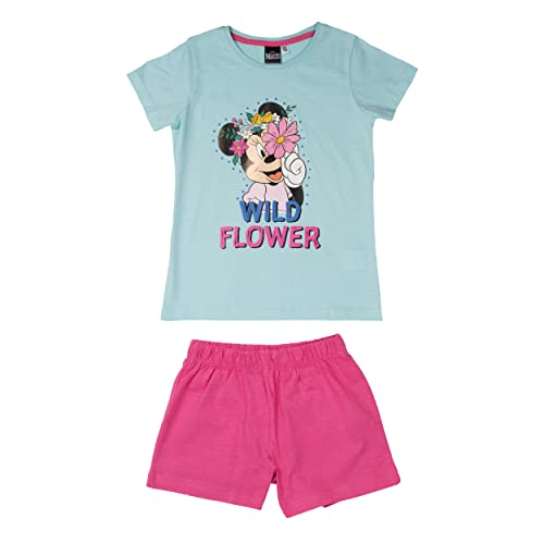 Disney Minnie Mouse Schlafanzug für Mädchen - Wild Flower Kinder Pyjama Set Kurzarm Oberteil mit Hose Blau/Pink (122-128) von United Labels