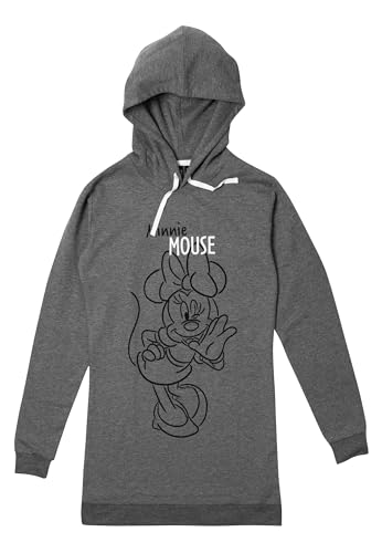 Disney Minnie Mouse Sweatkleid für Damen - Oversize Hoodie Kapuzenpullover lang Sweatshirt Langarm Grau (DE/NL/SE/PL, Alphanumerisch, L, Regular, Regular, Grau) von United Labels