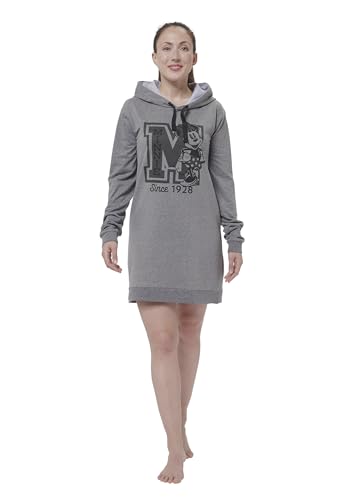 Disney Minnie Mouse Sweatkleid für Damen - Oversize Hoodie Kapuzenpullover lang Sweatshirt Langarm Grau (DE/NL/SE/PL, Alphanumerisch, XL, Regular, Regular, Grau) von United Labels