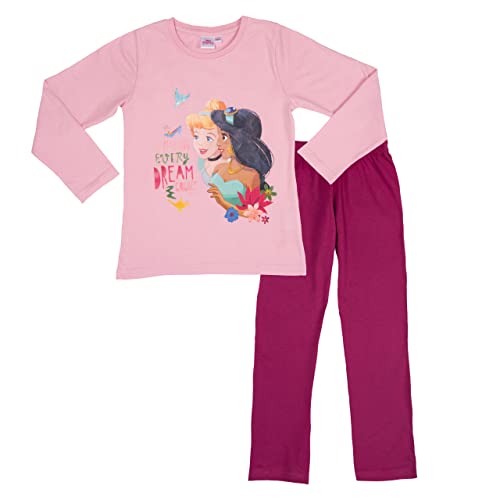 Disney Princess Schlafanzug für Mädchen Kinder Pyjama Set Langarm Oberteil mit Hose Rosa/Pink (as3, Numeric, Numeric_122, Numeric_128, Regular, 122-128) von United Labels