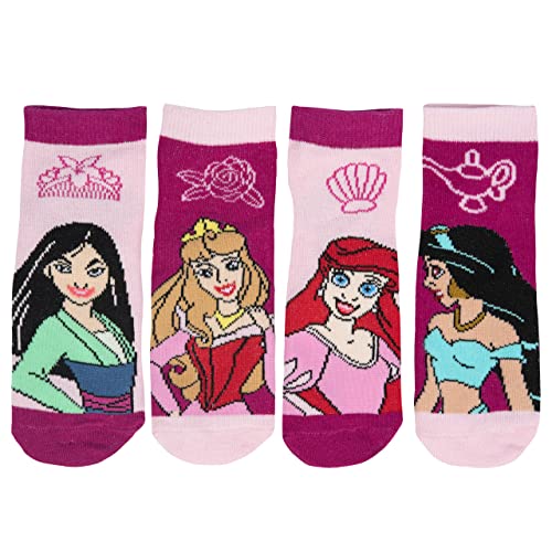 Disney Princess Socken für Mädchen Kinder Kindersocken Sneaker Mehrfarbig Bunt (4er Pack) (as3, numeric, numeric_23, numeric_26, regular, 23-26) von United Labels