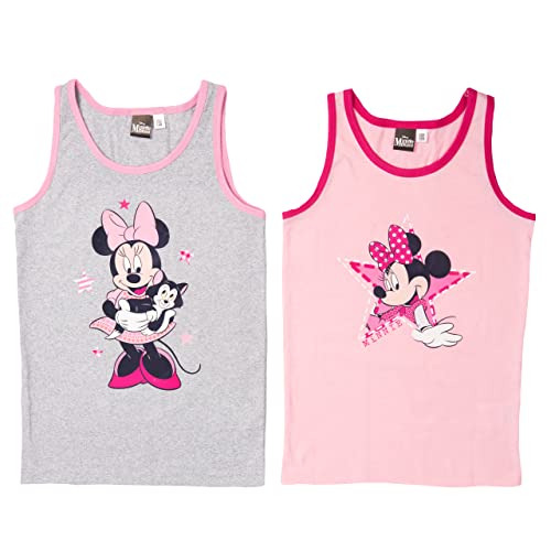 Disney Unterhemd für Mädchen - Minnie Mouse Kinder Tank Top Hemdchen Grau/Rosa (2er Pack) (as3, Numeric, Numeric_122, Numeric_128, Regular, 122-128) von United Labels