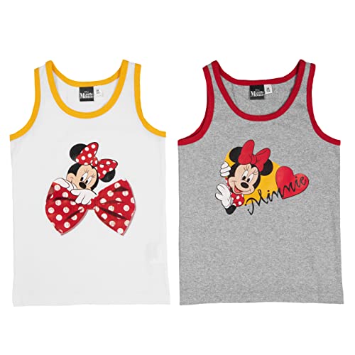 Disney Unterhemd für Mädchen - Minnie Mouse Kinder Tank Top Hemdchen Weiß/Grau (2er Pack) (as3, Numeric, Numeric_110, Numeric_116, Regular, 110-116) von United Labels