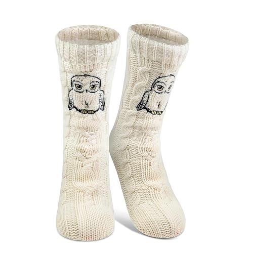 United Labels Harry Potter Kuschelsocken für Damen, Weiß, OneSize 38-43, flauschige Stoppersocken mit Sherpa Futter, warme Socken, Hüttensocken Hedwig von United Labels