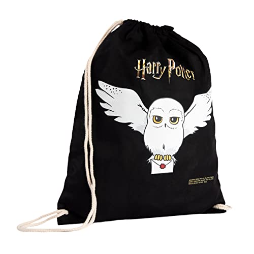 Harry Potter Turnbeutel - Hedwig Eule Stoffrucksack Stoffbeutel mit Kordelzug Schwarz von United Labels