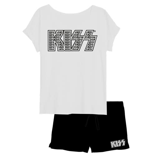 United Labels KISS Frauen Pyjama Schlafanzug Set Kurz Oberteil mit Hose Schwarz/Weiß Gr. L von United Labels