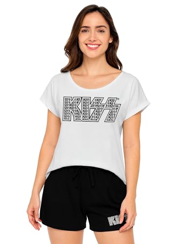 United Labels KISS Frauen Pyjama Schlafanzug Set Kurz Oberteil mit Hose Schwarz/Weiß Gr. XL von United Labels