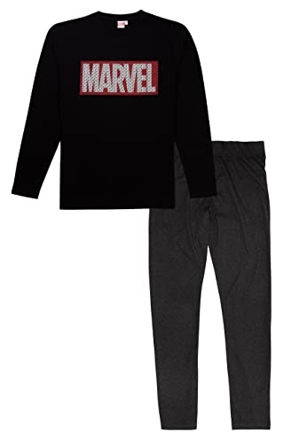 Marvel Schlafanzug für Männer Pyjama Set Langarm Oberteil mit Hose Schwarz/Grau (as3, Alpha, l, Regular, Regular) von United Labels