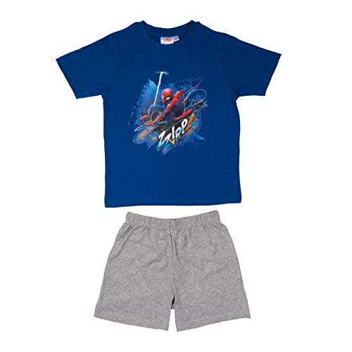 Marvel Spiderman Schlafanzug für Jungen Kinder Pyjama Set Kurzarm Oberteil mit Hose Blau/Grau (122-128) von United Labels