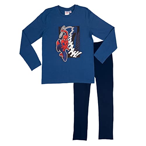 Marvel Spiderman Schlafanzug für Jungen Kinder Pyjama Set Langarm Oberteil mit Hose Blau (as3, Numeric, Numeric_110, Numeric_116, Regular, 110-116) von United Labels