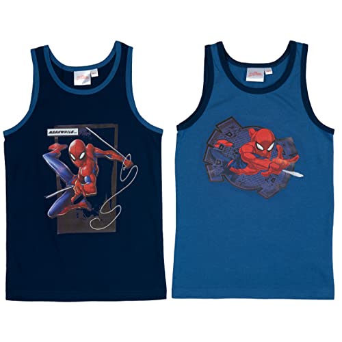 Marvel Spiderman Unterhemd für Jungen Kinder Tank Top Hemdchen Unterwäsche Blau (2er Pack) (as3, Numeric, Numeric_110, Numeric_116, Regular, 110-116) von United Labels